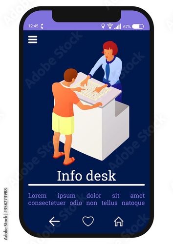 Two people interact near the reception or counter