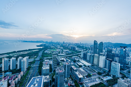 Cityscape of Shenzhen Binhai Avenue at night photo