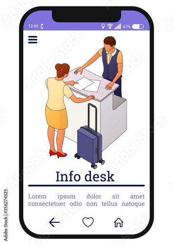 Two people interact near the reception or counter