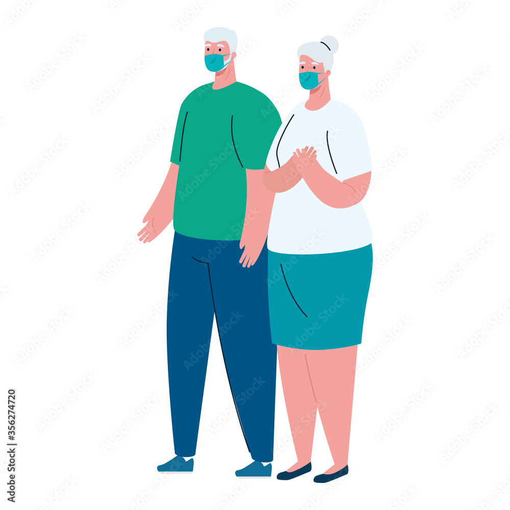 old woman and man avatar with mask design of Medical care and covid 19 virus theme Vector illustration