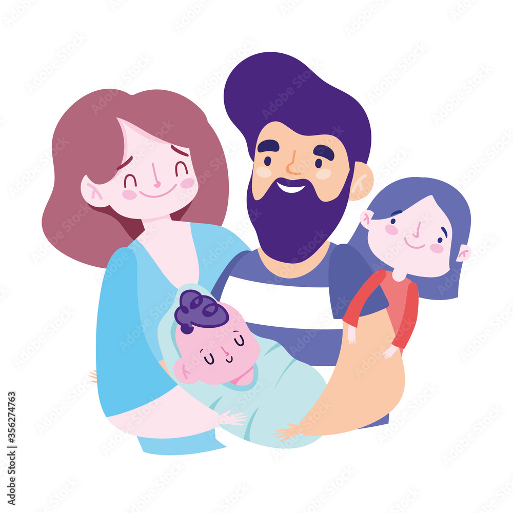 father mother little daughter and baby, family day