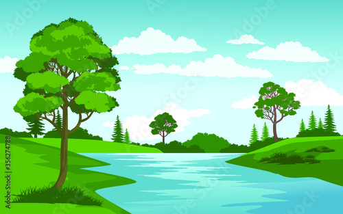 landscape with trees and river