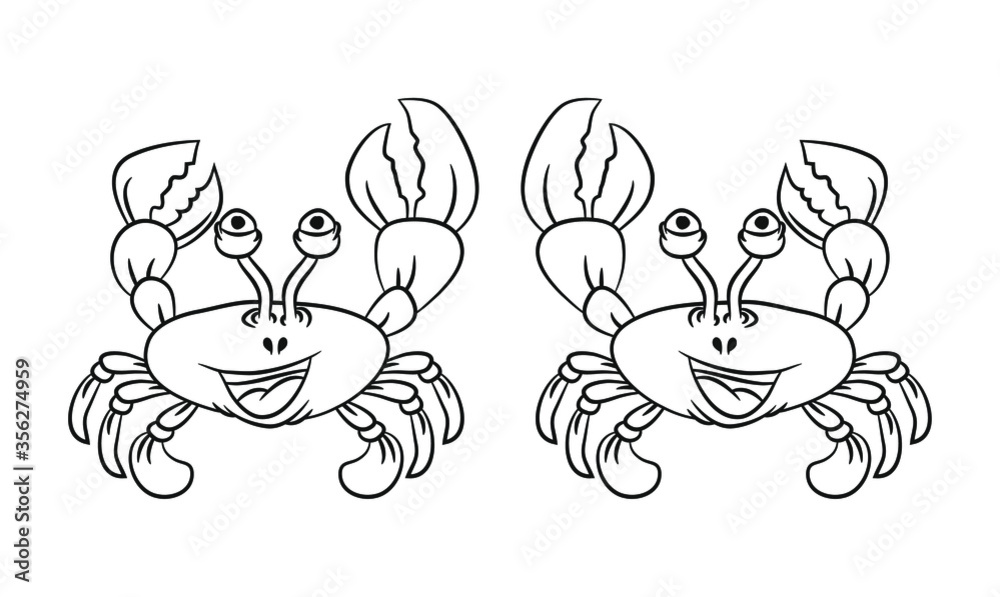 coloring crab. Cute drawing for coloring book or page for kids Stock