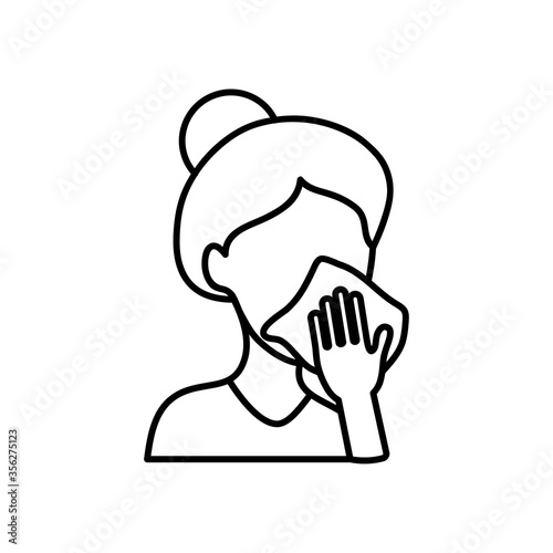 avatar woman cleaning her mouth with tissue, line style