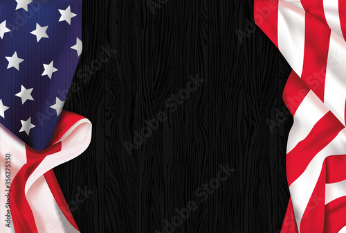 Vintage American realist flag on a black woodenchalkboard with space for text