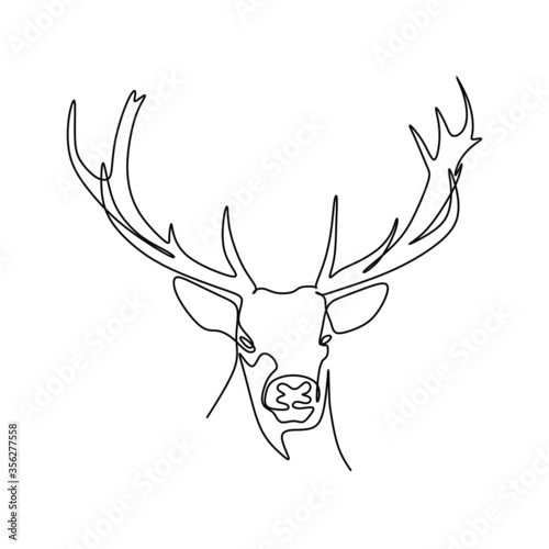 Red deer head with beautiful antlers. Continuous single line drawing art vector illustration.