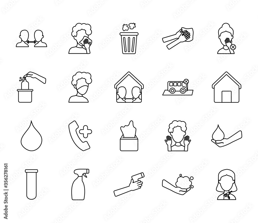 water drop and coronavirus icon set, line style water drop and coronavirus icon set, line style