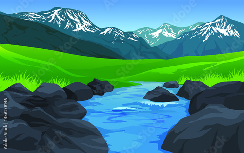 landscape in the mountains with stream and rocks