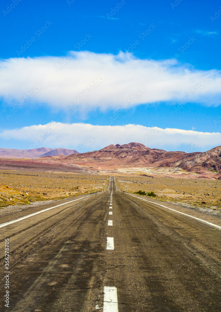 Straight road through the Atacama Desert, Antofagasta, Chile