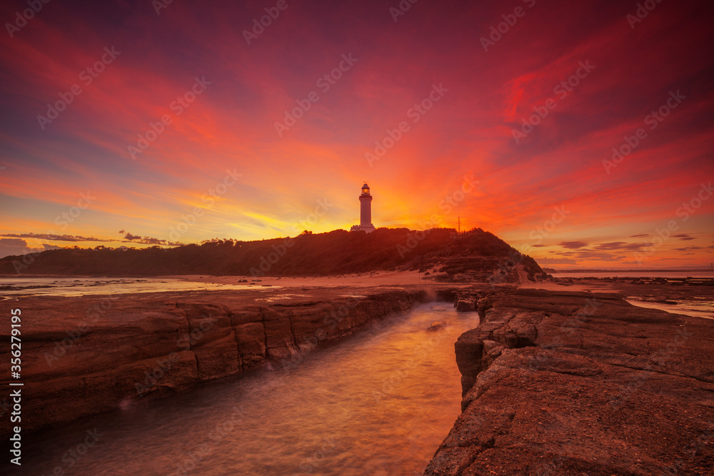 Beautiful,autumn sunset over Norah Head Lighthouse on the Central Coast of N.S.W. Australia.