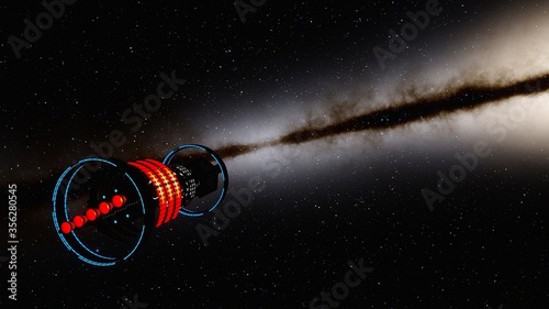 Obraz na płótnie spaceship flies near exoplanet, spaceship of the future in space, ufo, spaceship