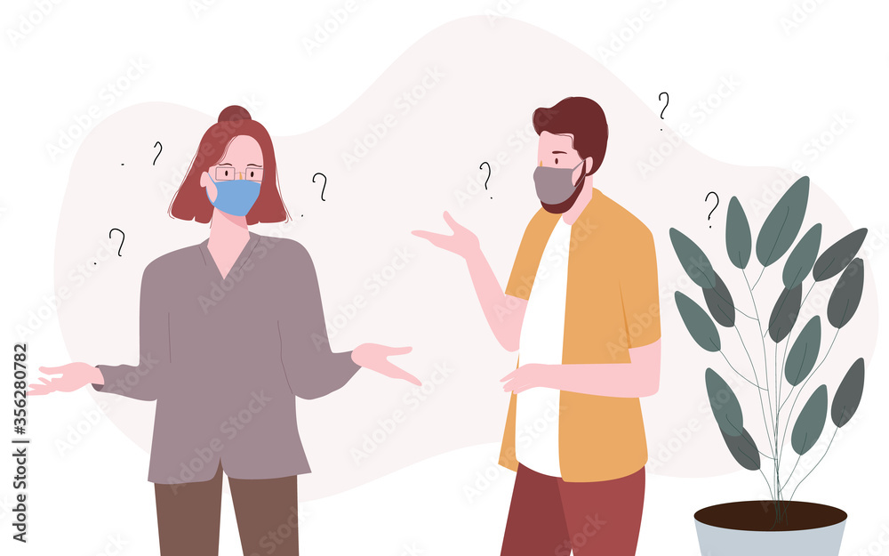 Couple are confused communication with body language wearing mask modern  flat cartoon style Stock Vector | Adobe Stock