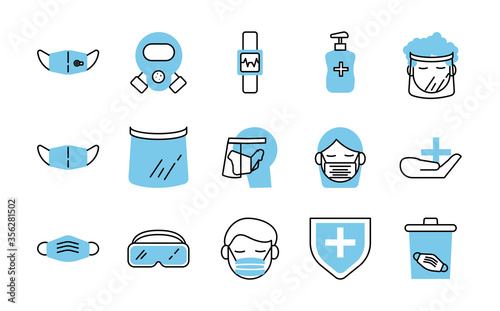 bundle of covid19 and equipment protection icon