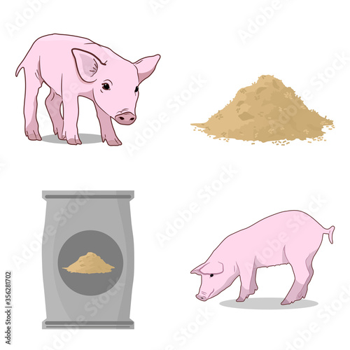 Piglets with feed and feed bags