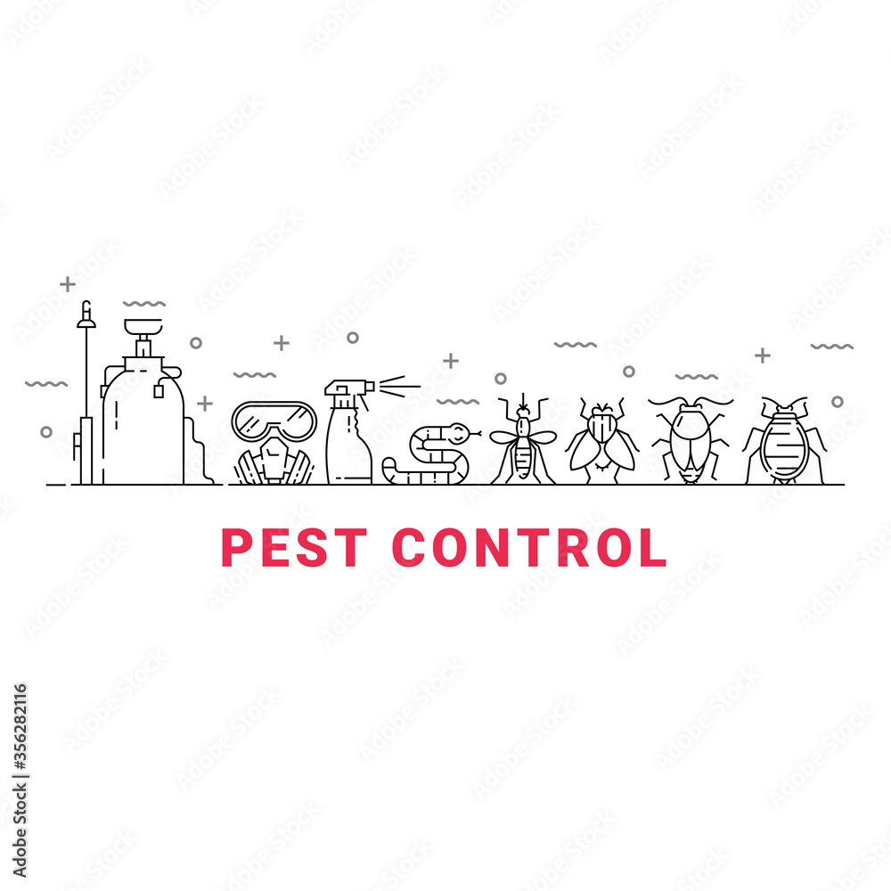 Pest control icon set in linear style.