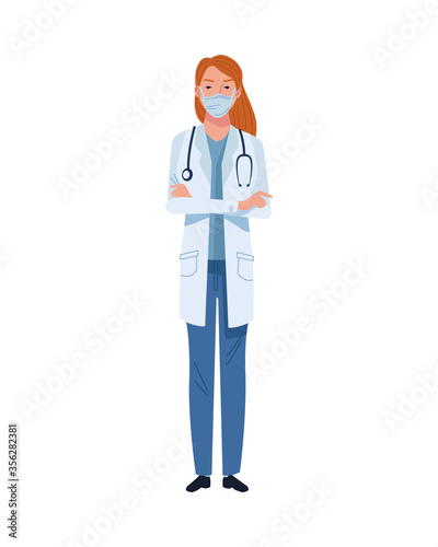 female doctor wearing medical mask with stethoscope