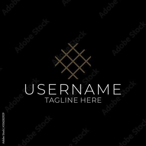 Design a logo box with a minimalist style in gold on a dark background.