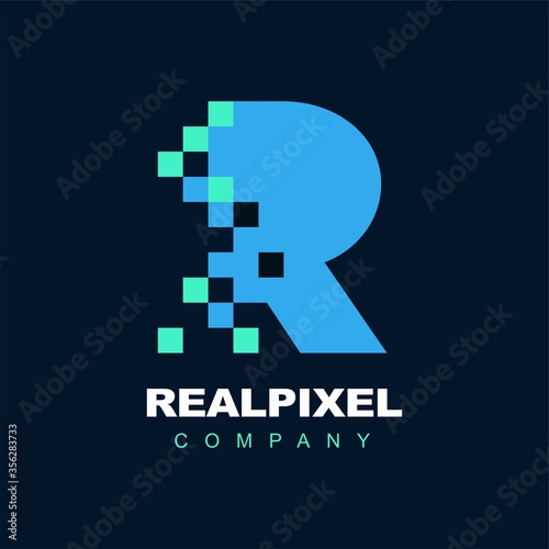 Letter R Pixel Technology Creative Logo Symbol Vector
