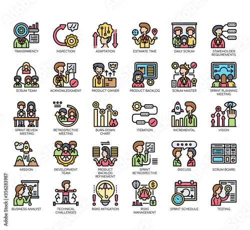 Set of scrum process thin line and pixel perfect icons for any web and app project.