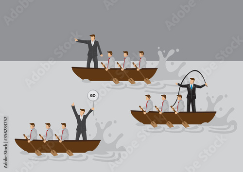 Businessmen in Boat Rowing Competition Vector Cartoon Illustration