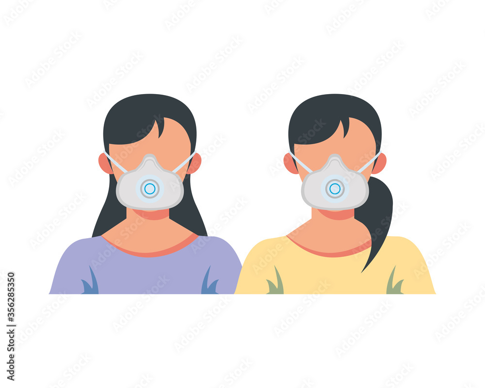 young women wearing medical mask character young women wearing medical mask character