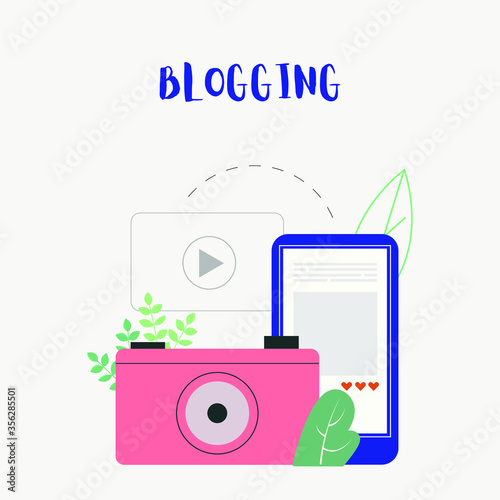 Blogging concept vector illustration for social media in colorful, flat style