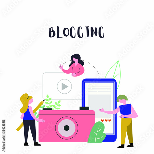 Teamwork concept, Blogging vector illustration for social media in colorful modern flat style