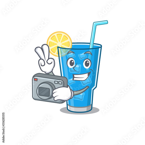 a professional photographer blue lagoon cocktail cartoon picture working with camera
