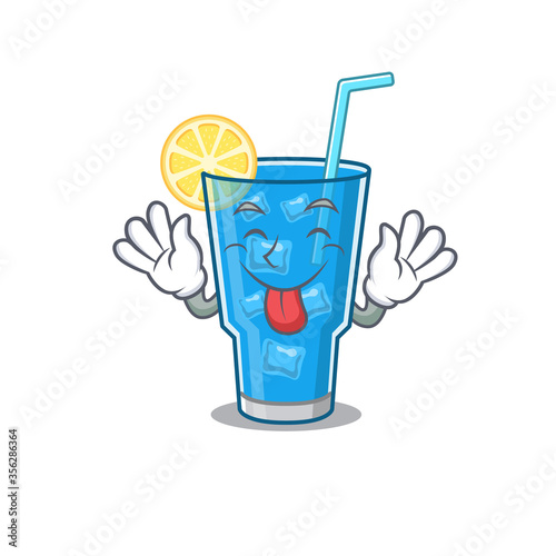 Funny blue lagoon cocktail cartoon design with tongue out face