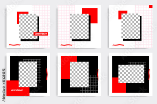 Black red minimal design background vector illustration in white frame color. Editable square abstract vintage, geometric strip line shape banner template for social media post, stories, story, flyer.