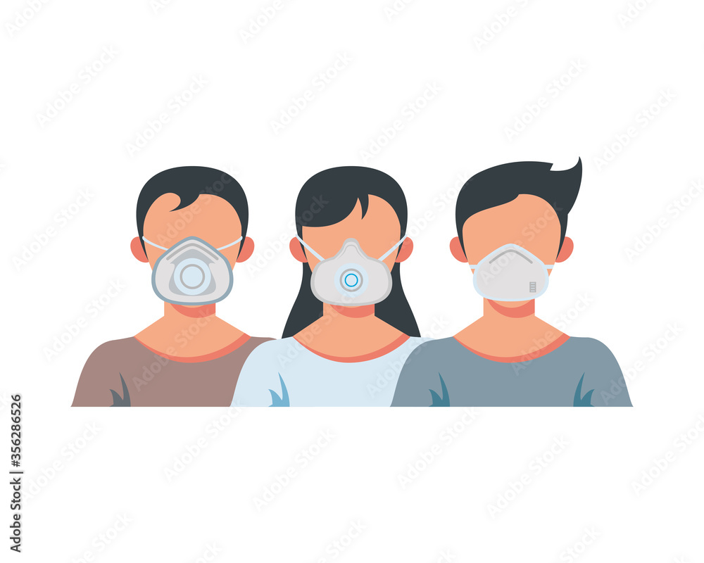 young people wearing medical masks characters