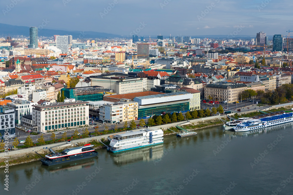 Aerial view of Bratislava with Danube