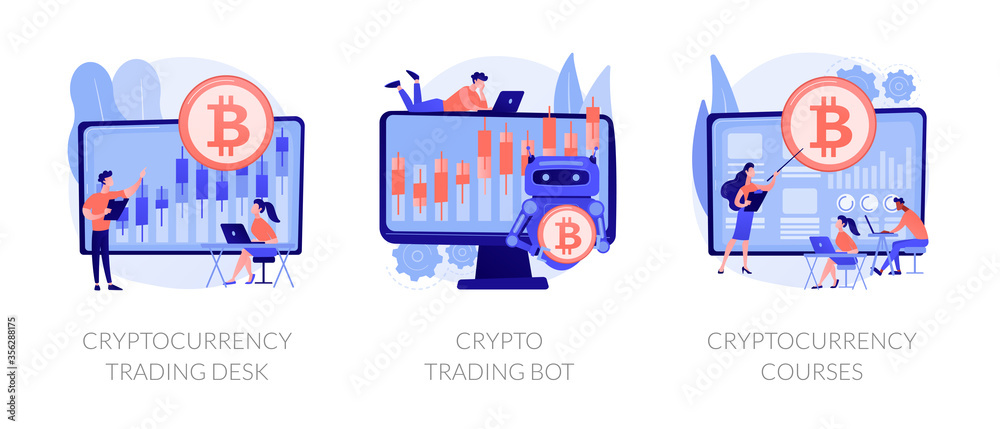 Digital currency market transactions. Electronic money experts. Cryptocurrency trading desk, crypto trading bot, cryptocurrency courses metaphors. Vector isolated concept metaphor illustrations Digital currency market transactions. Electronic money experts. Cryptocurrency trading desk, crypto trading bot, cryptocurrency courses metaphors. Vector isolated concept metaphor illustrations