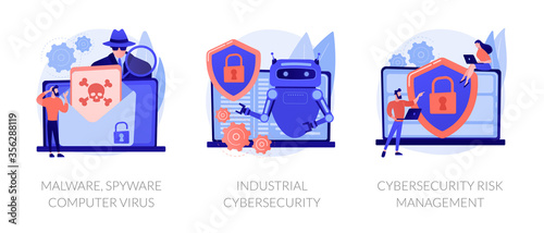Antivirus software development. Malware, computer virus and spyware, industrial cybersecurity, cybersecurity risk management metaphors. Vector isolated concept metaphor illustrations