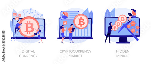 Blockchain technology. Cyber banking space procedures. Ecurrency transactions. Digital currency, cryptocurrency market, hidden mining metaphors. Vector isolated concept metaphor illustrations