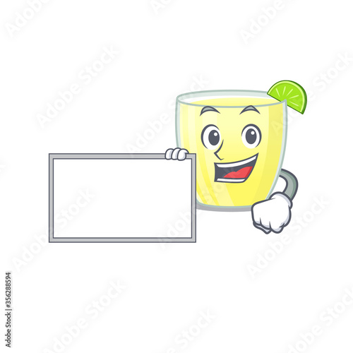 Cartoon character design of daiquiri cocktail holding a board