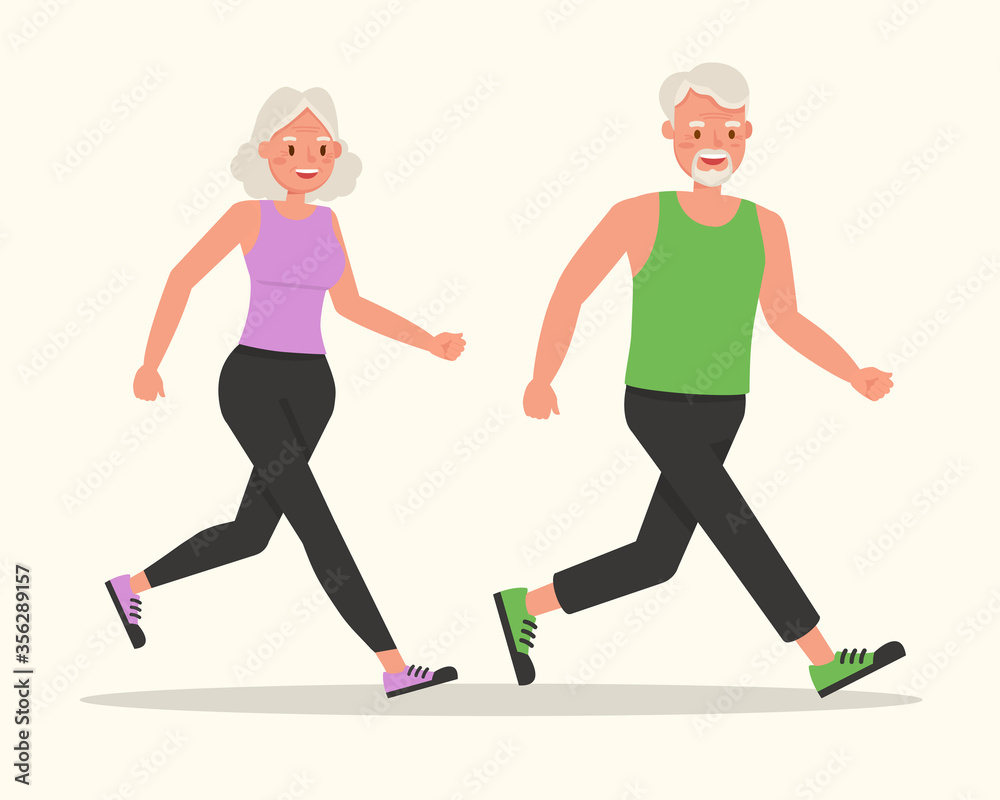 Couple elderly running character vector design. Couple elderly running character vector design.