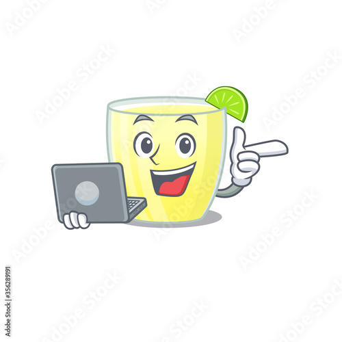 Smart cartoon character of daiquiri cocktail studying at home with a laptop