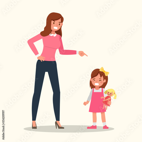 Family character vector design. Mother scolds her daughter.
