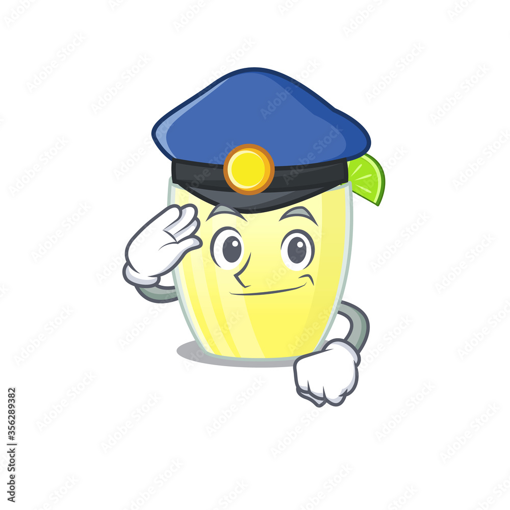 Police officer cartoon drawing of daiquiri cocktail wearing a blue hat Police officer cartoon drawing of daiquiri cocktail wearing a blue hat