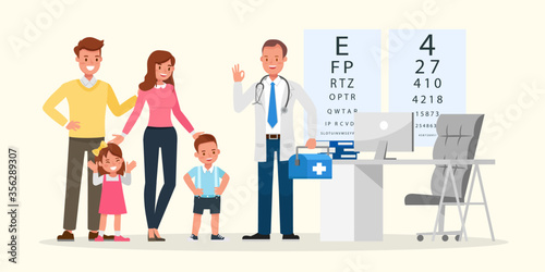 Family to see Doctor in hospital character vector design. Presentation in various action with emotions, smile and happy. no4