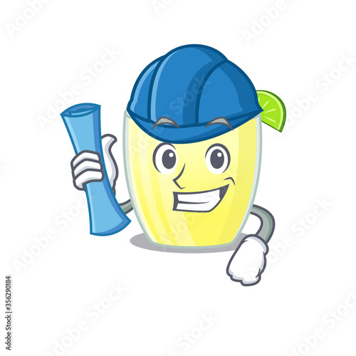 caricature picture of daiquiri cocktail Architect with blue prints