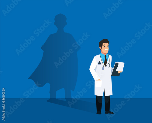 male doctor heroic with super hero shadow