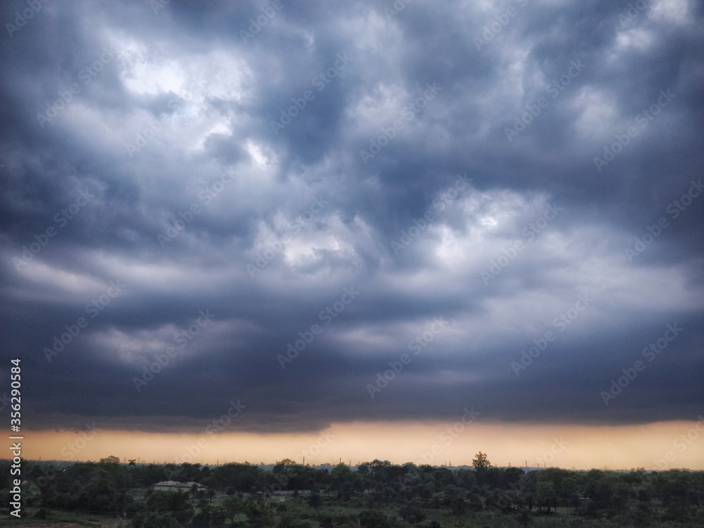 storm clouds during monsoon in West Bengal, India