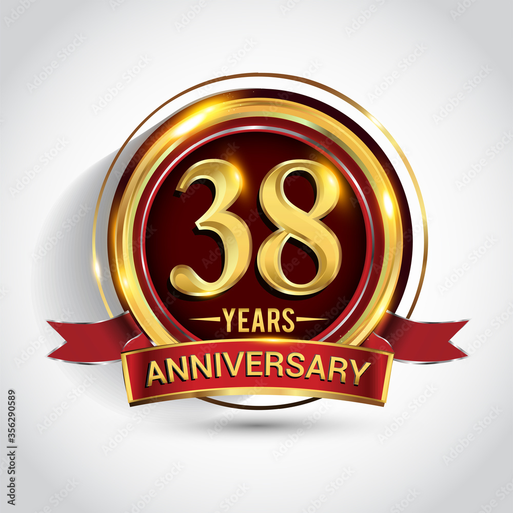 38th golden anniversary logo with ring and red ribbon isolated on white background 38th golden anniversary logo with ring and red ribbon isolated on white background