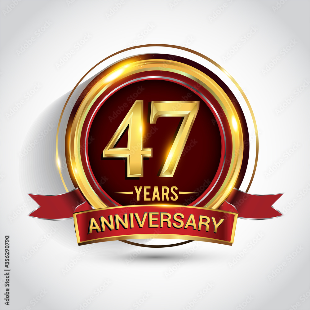 47th golden anniversary logo with ring and red ribbon isolated on white background 47th golden anniversary logo with ring and red ribbon isolated on white background