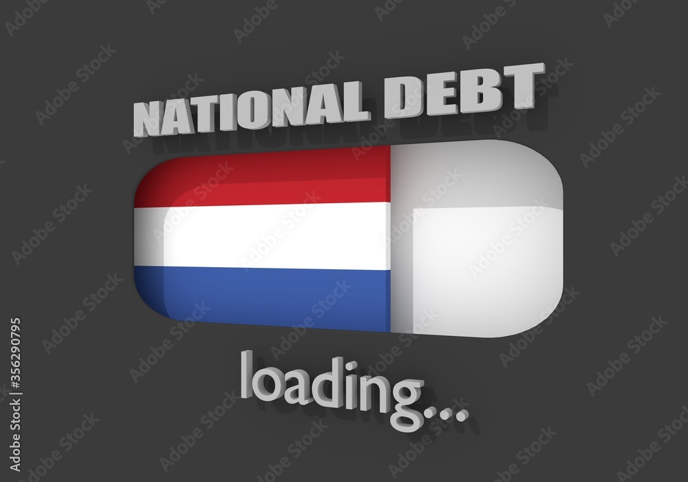 National debt progress bar read high level result. National flag of Netherlands. 3D rendering