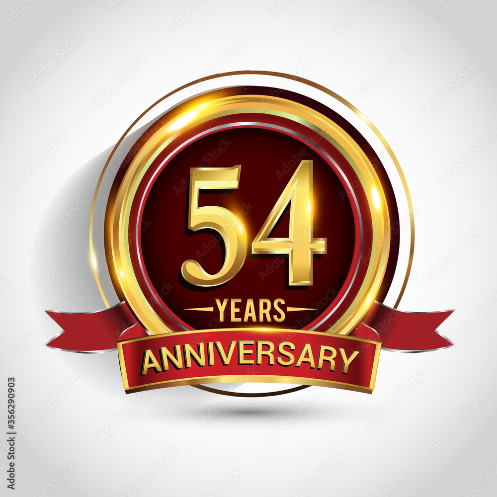 54th golden anniversary logo with ring and red ribbon isolated on white background 54th golden anniversary logo with ring and red ribbon isolated on white background