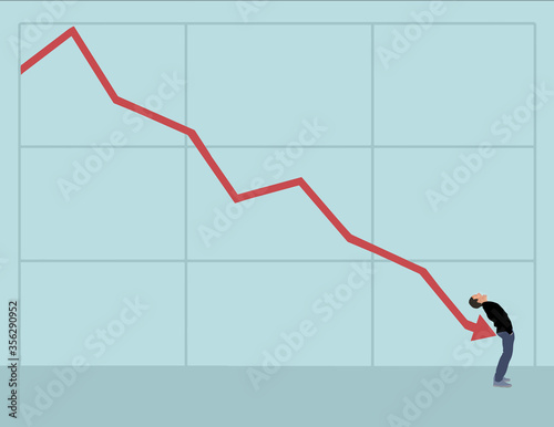 A falling downward arrow on a stock market chart impales one investor and is about to injury another in this illustration about bad financial markets.