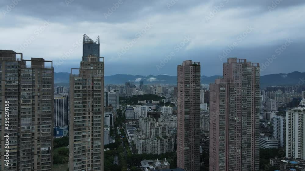 Aerial photography of the landscape over the city